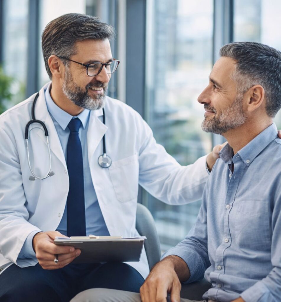 Médico atendendo paciente com plano de saúde empresarial premium