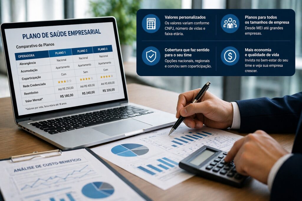 Análise de custo de plano de saúde empresarial com comparativo e avaliação de valores