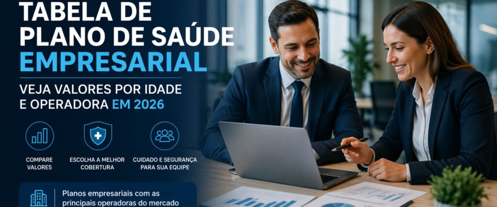 Tabela de plano de saúde empresarial com valores por idade e operadora
