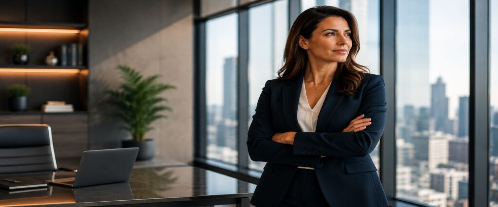 plano omint corporate empresarial com executiva em ambiente corporativo premium