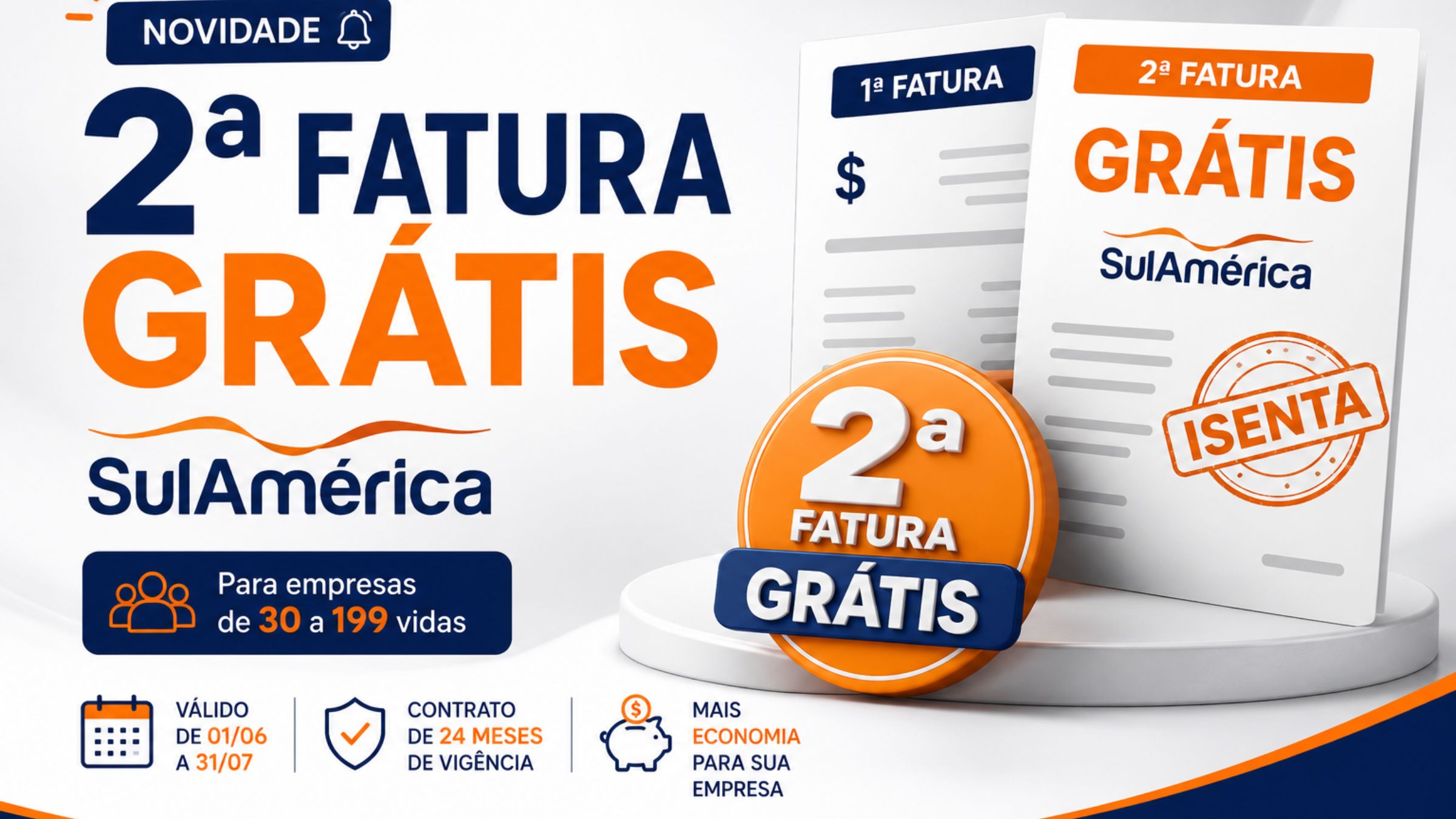 Imagem da campanha SulAmérica com segunda fatura grátis para empresas de 30 a 199 vidas