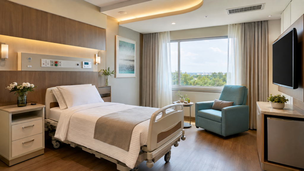 Quarto hospitalar individual moderno e climatizado