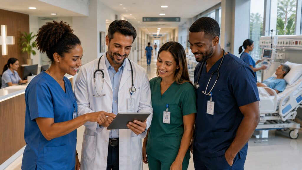 Equipe médica em ambiente hospitalar