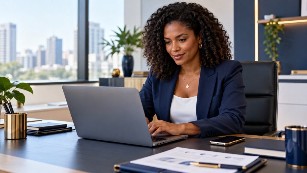 Empresária solicitando cotação de plano de saúde empresarial online
